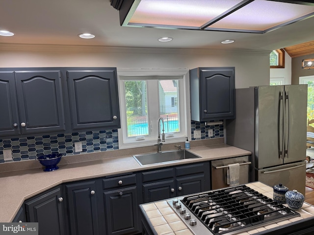 7071 Pomona Rd, Chestertown, MD 21620 - kitchen featuring stainless steel appliances, tasteful backsplash, light countertops, crown molding, and recessed lighting