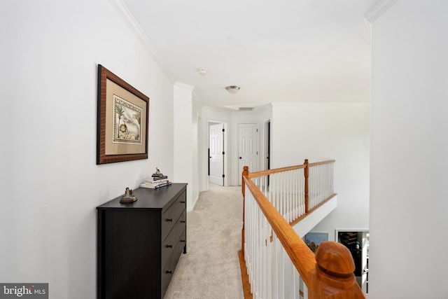 17 Saint Claires Ct, Stafford, VA 22556 - hallway with an upstairs landing, crown molding, and light carpet
