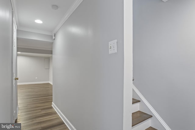 9518 Unity Ln, Lorton, VA 22079 - corridor with ornamental molding, wood finished floors, and stairway