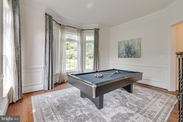 10002 Courthouse Rd, Vienna, VA 22181 - game room with ornamental molding, billiards, wood finished floors, a wainscoted wall, and a decorative wall