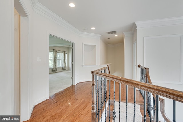 10002 Courthouse Rd, Vienna, VA 22181 - hallway featuring an upstairs landing, light wood-type flooring, recessed lighting, and ornamental molding