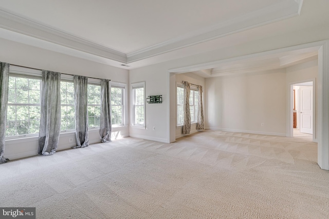 10002 Courthouse Rd, Vienna, VA 22181 - unfurnished room featuring a tray ceiling, ornamental molding, healthy amount of natural light, and carpet floors