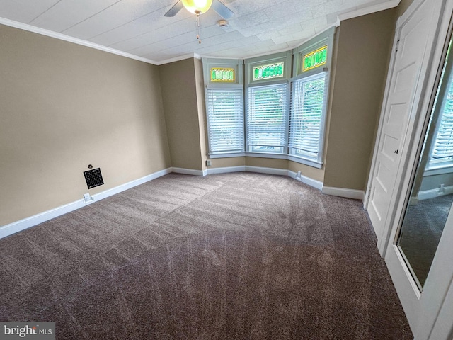 171 N York St, Pottstown, PA 19464 - unfurnished room with crown molding, a ceiling fan, and carpet floors