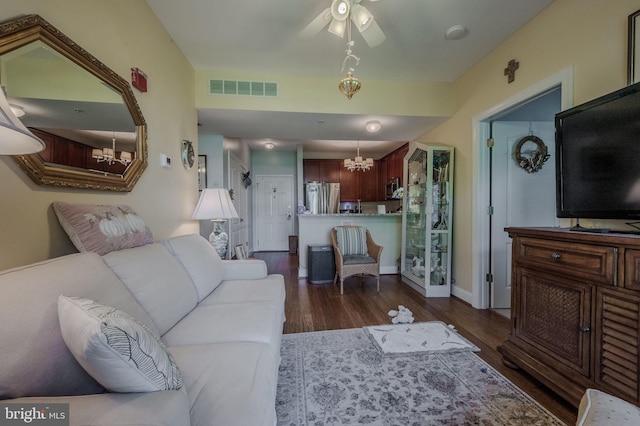 1000 Fountanview Cir, Newark, DE 19713 - living area featuring a chandelier, dark wood-style floors, and ceiling fan