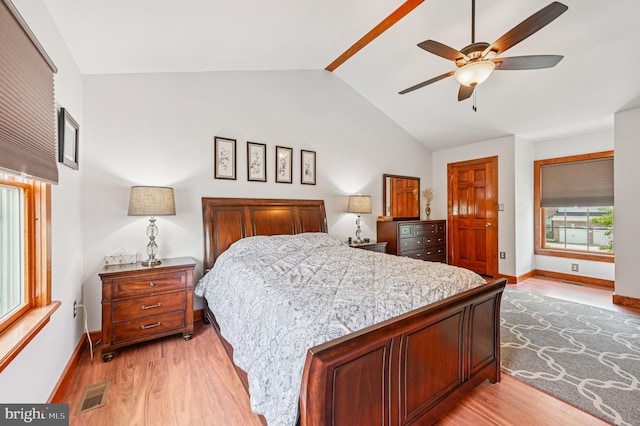 1802 Disney Estates Cir, Severn, MD 21144 - bedroom with light wood-style flooring, vaulted ceiling, and a ceiling fan