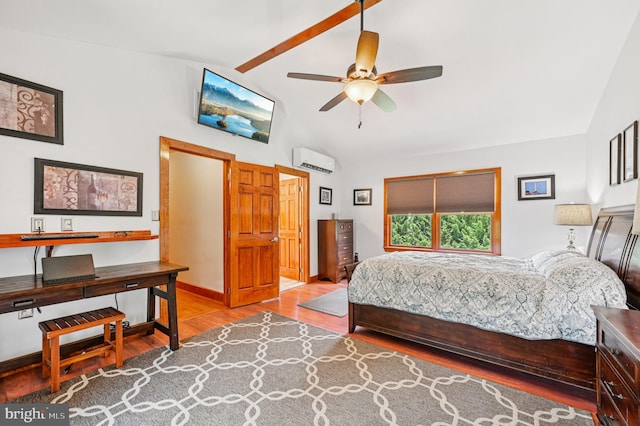 1802 Disney Estates Cir, Severn, MD 21144 - bedroom featuring an AC wall unit, lofted ceiling, and wood finished floors