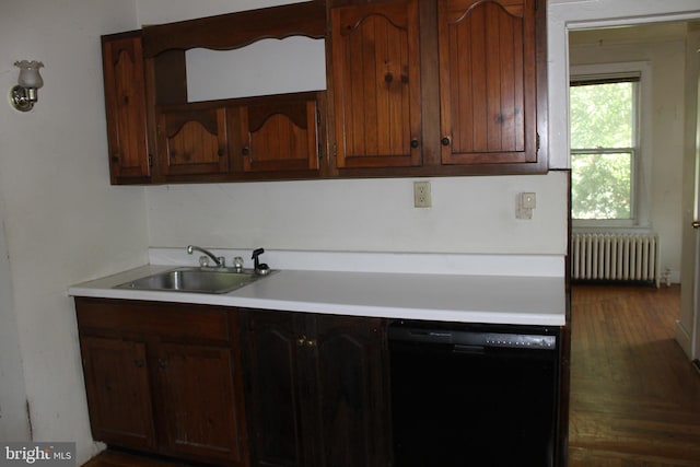 1628 River Rd, Upper Black Eddy, PA 18972 - kitchen featuring black dishwasher, radiator heating unit, light countertops, and wood finished floors