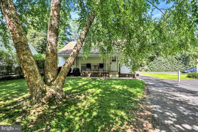 30 N Dwight St, Reading, PA 19609 - view of property hidden behind natural elements featuring a porch, a front lawn, and a shingled roof