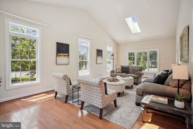 2907 Dumas St, Alexandria, VA 22306 - living area with a skylight, light wood finished floors, and high vaulted ceiling