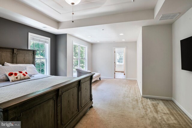 1413 Triton Ct, Edgewater, MD 21037 - bedroom featuring light carpet, a tray ceiling, and recessed lighting