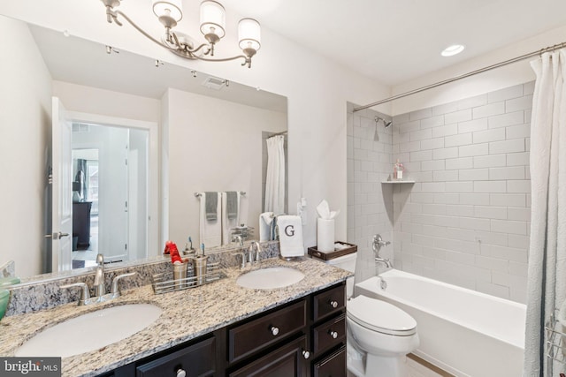 5445 Stream Bank Ln, Greenbelt, MD 20770 - bathroom with double vanity, shower / bath combo, and a chandelier
