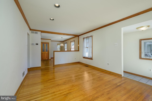 26 Rose Ln, Cherry Hill, NJ 08002 - unfurnished living room featuring ornamental molding, light wood-type flooring, and recessed lighting