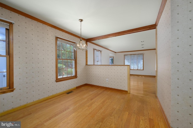 26 Rose Ln, Cherry Hill, NJ 08002 - unfurnished room featuring light wood-style floors, a chandelier, and ornamental molding