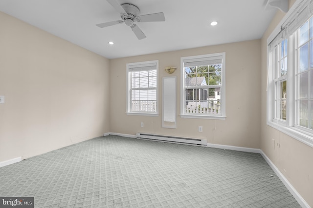 4 Haslet Way, Wilmington, DE 19807 - carpeted spare room featuring a baseboard radiator, ceiling fan, and recessed lighting