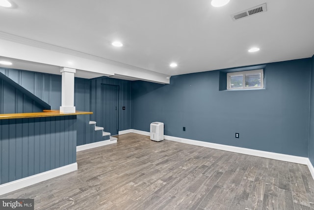 4 Haslet Way, Wilmington, DE 19807 - basement with wood finished floors, stairs, and recessed lighting