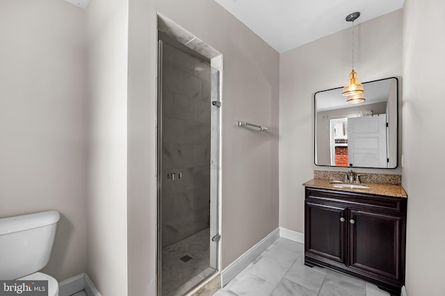 1717 Bank St, Baltimore, MD 21231 - bathroom with vanity, a shower stall, and marble look tiles