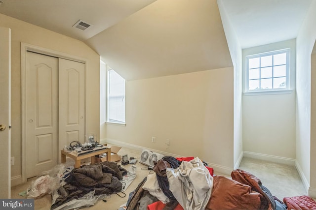 7206 Paperbark Ter, Laurel, MD 20707 - bedroom featuring multiple windows, lofted ceiling, carpet, and a closet