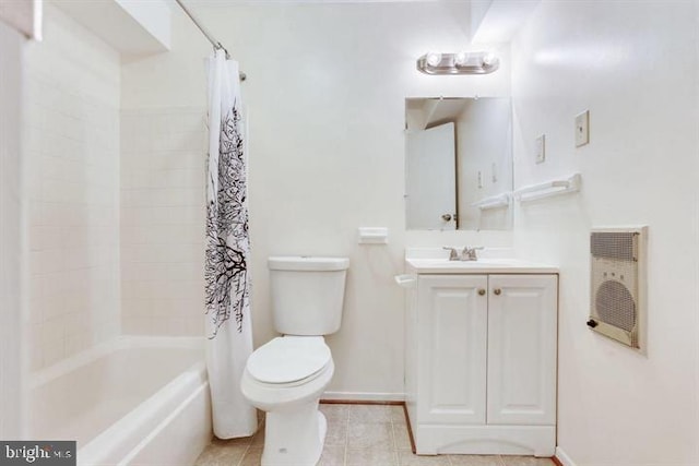 15246 Streamside Ct, Dumfries, VA 22025 - bathroom featuring heating unit, vanity, shower / tub combo, and tile patterned flooring