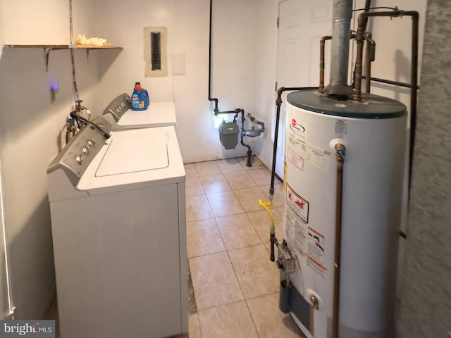 35 Gentry Ln, Willingboro, NJ 08046 - laundry area featuring water heater, separate washer and dryer, electric panel, and light tile patterned floors