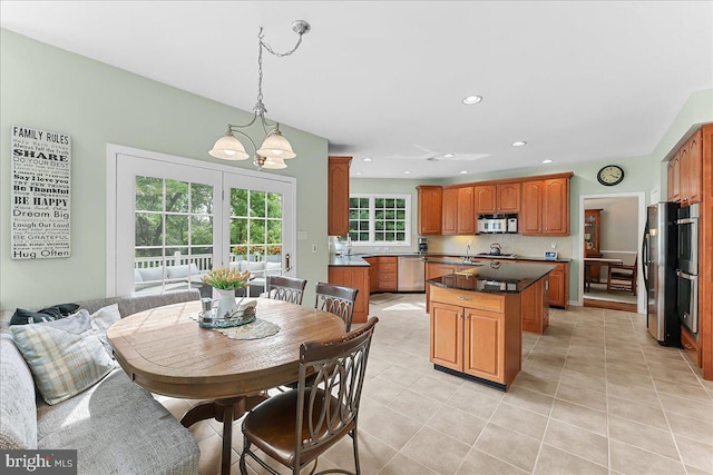 4 William Howard Dr, Glen Mills, PA 19342 - dining area with a chandelier, light tile patterned flooring, and recessed lighting