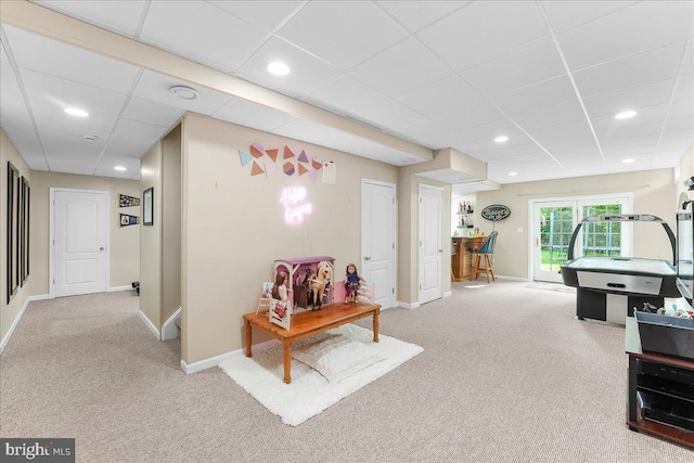 4 William Howard Dr, Glen Mills, PA 19342 - recreation room featuring light colored carpet, recessed lighting, and a paneled ceiling