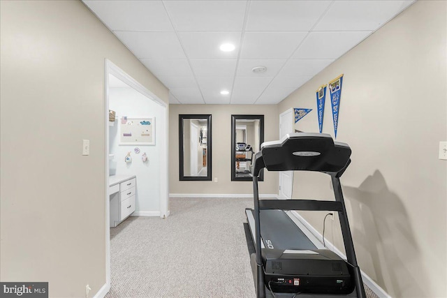 4 William Howard Dr, Glen Mills, PA 19342 - workout area with light colored carpet, a paneled ceiling, and recessed lighting