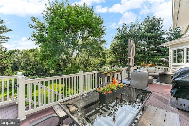 4 William Howard Dr, Glen Mills, PA 19342 - wooden terrace featuring outdoor lounge area, grilling area, and outdoor dining area