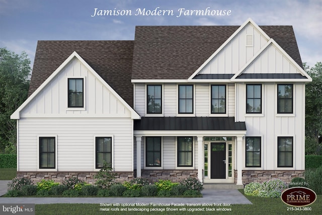 35 Barbertown Point Breeze Rd, Frenchtown, NJ 08825 - view of front facade with a standing seam roof, a shingled roof, stone siding, and board and batten siding