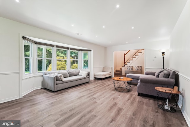 12116 Long Ridge Ln, Bowie, MD 20715 - living area with stairway, wood finished floors, and recessed lighting