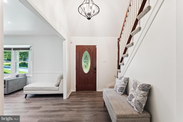 12116 Long Ridge Ln, Bowie, MD 20715 - foyer entrance with wood finished floors, stairs, a chandelier, and recessed lighting