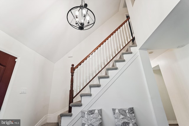 12116 Long Ridge Ln, Bowie, MD 20715 - stairs with a chandelier and lofted ceiling