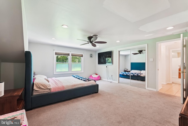 12116 Long Ridge Ln, Bowie, MD 20715 - bedroom featuring carpet flooring, recessed lighting, a closet, and a ceiling fan