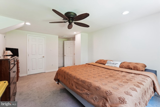 12116 Long Ridge Ln, Bowie, MD 20715 - bedroom with light carpet, recessed lighting, and ceiling fan