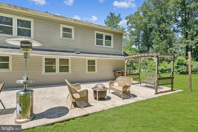 12116 Long Ridge Ln, Bowie, MD 20715 - rear view of property with a pergola, an outdoor fire pit, a lawn, and a patio