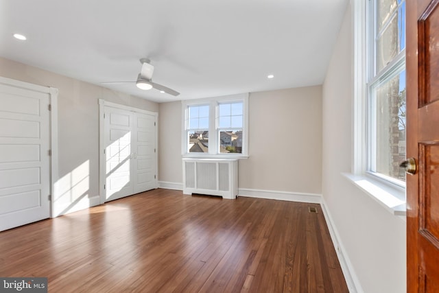 313 W 5th Ave, Conshohocken, PA 19428 - unfurnished room with radiator, wood finished floors, a ceiling fan, and recessed lighting