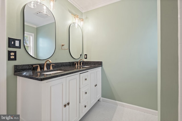 14057 Broadview Ln, Culpeper, VA 22701 - bathroom featuring ornamental molding, double vanity, and tile patterned floors