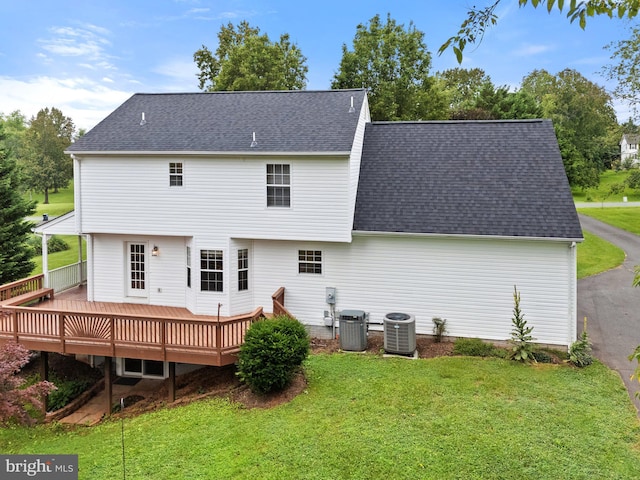 14057 Broadview Ln, Culpeper, VA 22701 - rear view of property with a wooden deck, a lawn, and a shingled roof