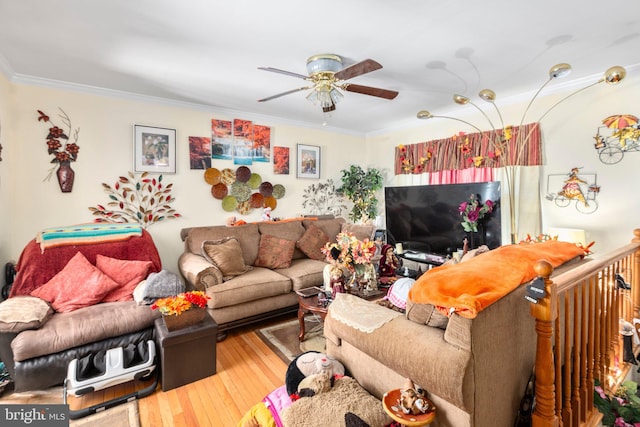 5955 Plumwood Ln, Woodbridge, VA 22193 - living area with crown molding, ceiling fan, and wood-type flooring