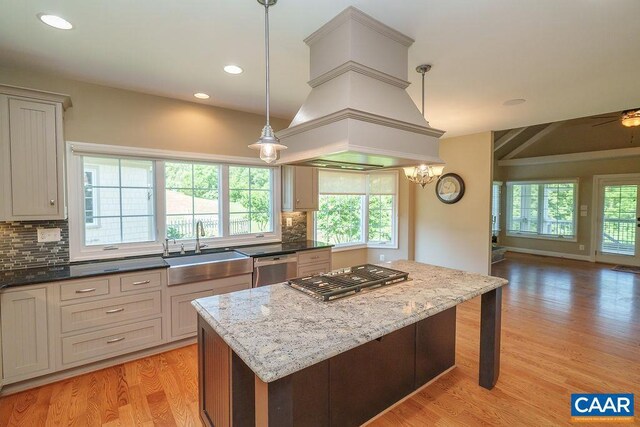 3525 Rocks Mill Ln, Charlottesville, VA 22903 - kitchen featuring premium range hood, decorative backsplash, appliances with stainless steel finishes, healthy amount of natural light, and recessed lighting