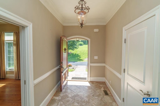 3525 Rocks Mill Ln, Charlottesville, VA 22903 - foyer entrance with crown molding and a chandelier