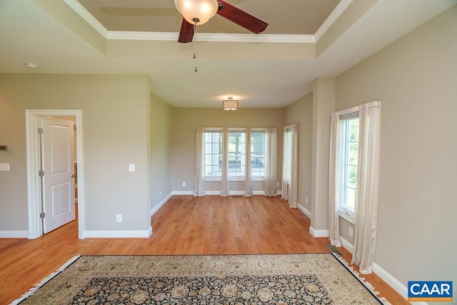 3525 Rocks Mill Ln, Charlottesville, VA 22903 - empty room featuring light wood-type flooring, a tray ceiling, healthy amount of natural light, and crown molding