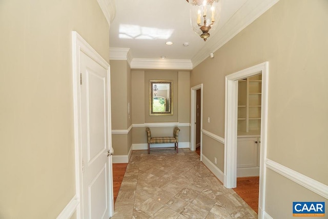 3525 Rocks Mill Ln, Charlottesville, VA 22903 - hallway with ornamental molding and a chandelier