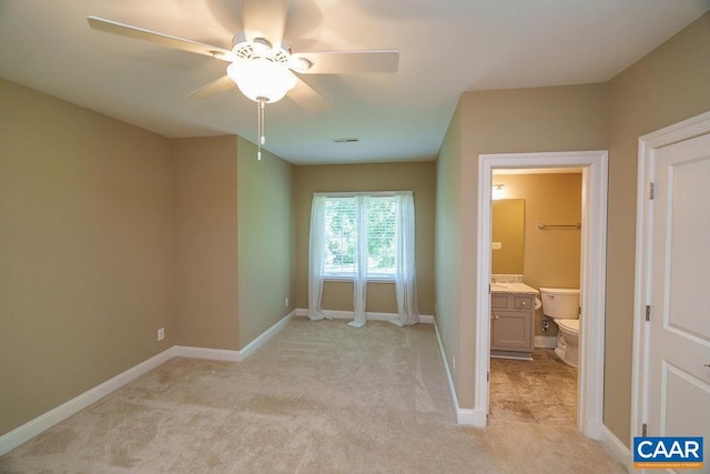 3525 Rocks Mill Ln, Charlottesville, VA 22903 - unfurnished bedroom with light colored carpet, ceiling fan, and connected bathroom