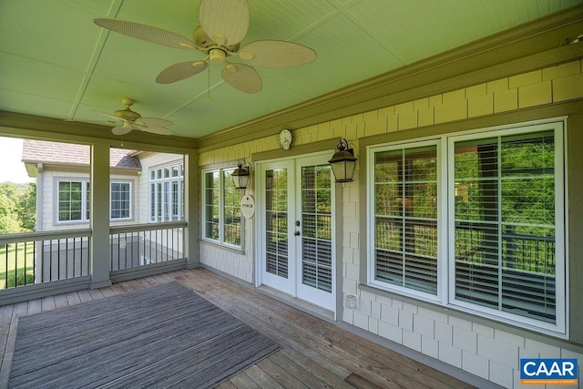 3525 Rocks Mill Ln, Charlottesville, VA 22903 - wooden deck featuring ceiling fan and french doors