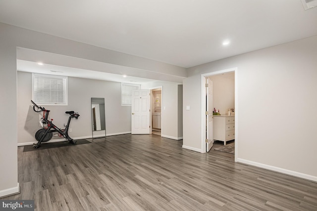 9016 Greylock St, Alexandria, VA 22308 - workout area featuring wood finished floors and recessed lighting