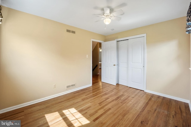 510 Revere Ct, Hockessin, DE 19707 - unfurnished bedroom featuring light wood finished floors, a closet, and ceiling fan