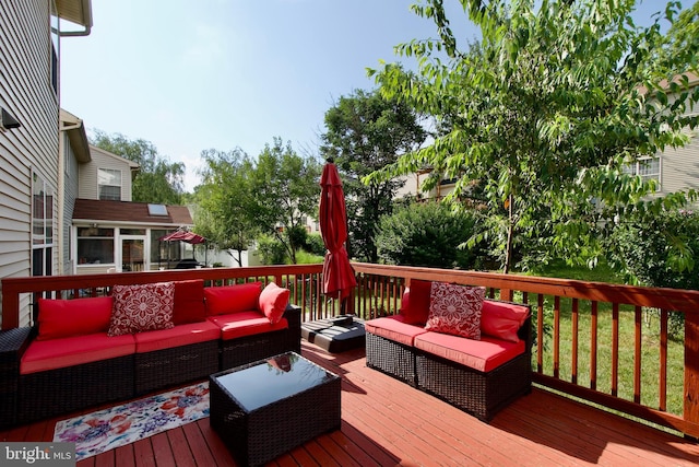 14813 Blackburn Rd, Burtonsville, MD 20866 - deck featuring outdoor lounge area and a sunroom