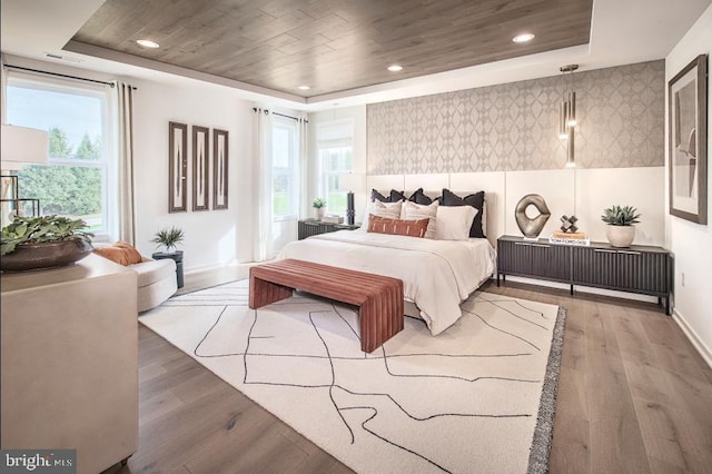 LOT29-109 Tiffany Ln, Spring City, PA 19475 - bedroom with multiple windows, wood finished floors, a tray ceiling, wallpapered walls, and recessed lighting