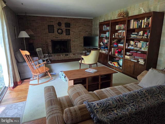 100 E Eagle Ln, Cherry Hill, NJ 08003 - living area with a brick fireplace and wood finished floors