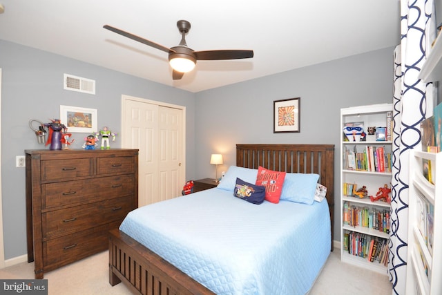 321 Coventry Ln, Lititz, PA 17543 - bedroom featuring light carpet, a closet, and a ceiling fan